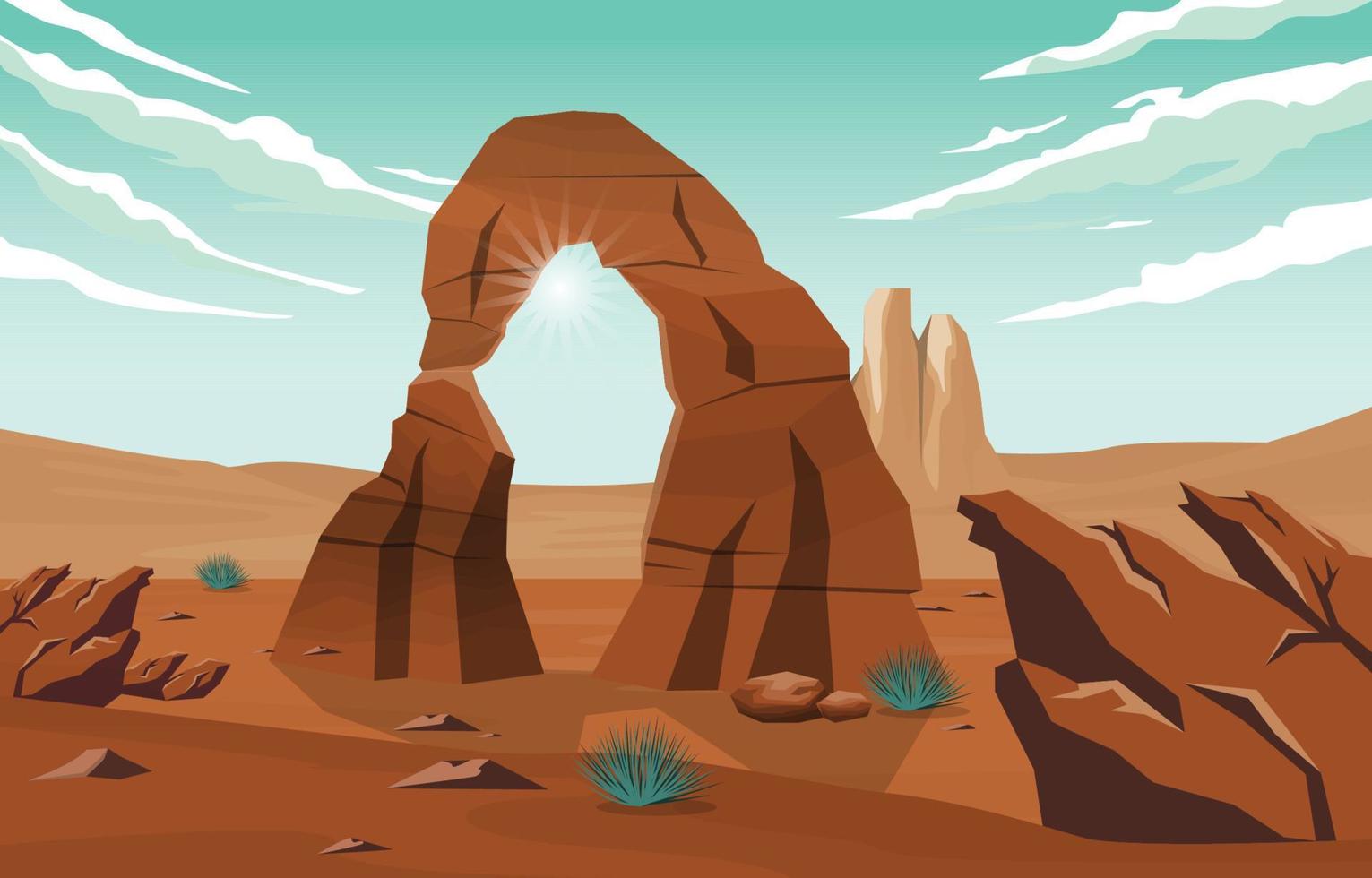 Beautiful Western American Rock Arch Vast Desert Landscape Illustration vector