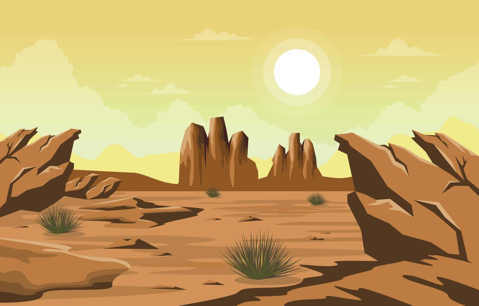 Bright Sun Western American Rock Cliff Vast Desert Landscape Illustration vector