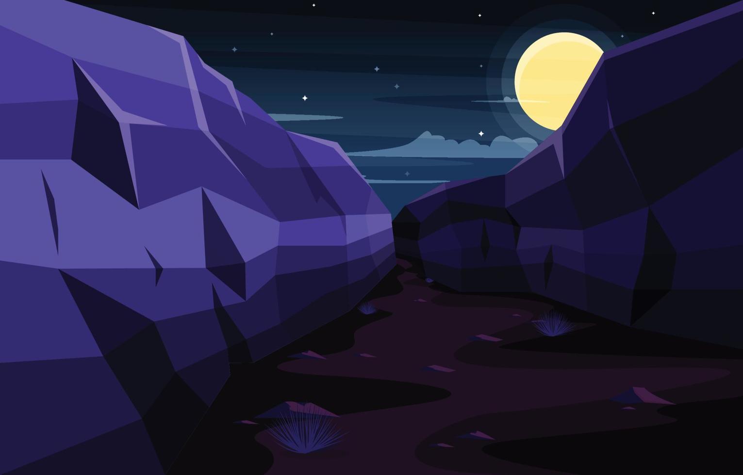 Night in Western American Rock Cliff Vast Desert Landscape Illustration vector
