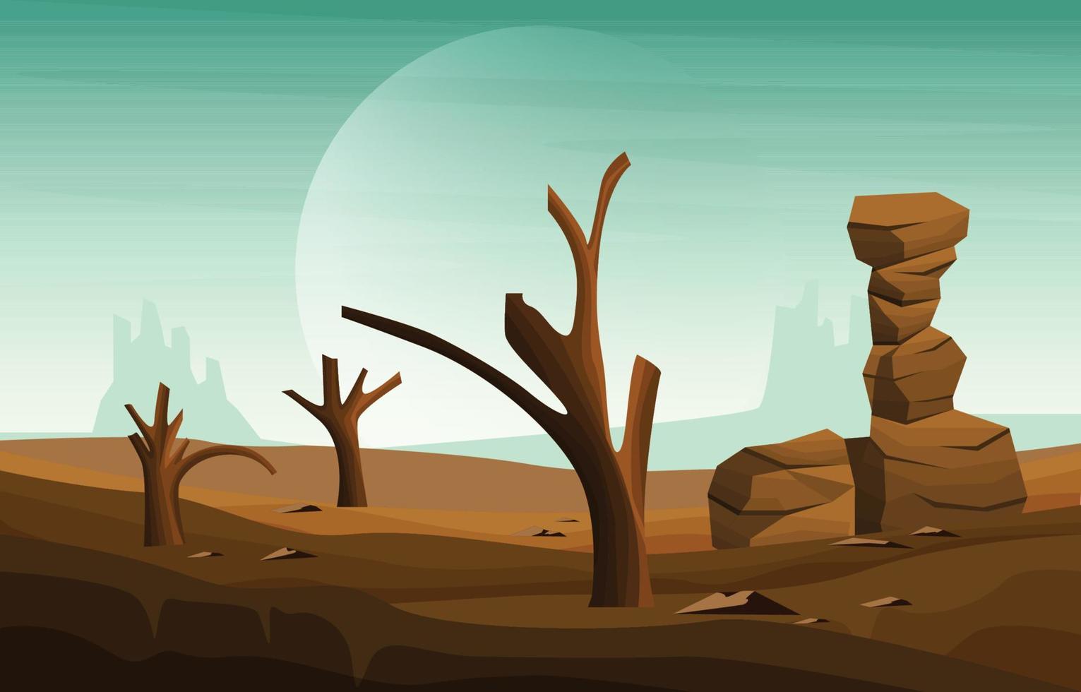 horizonte cielo occidental americano árbol muerto vasto desierto paisaje ilustración vector