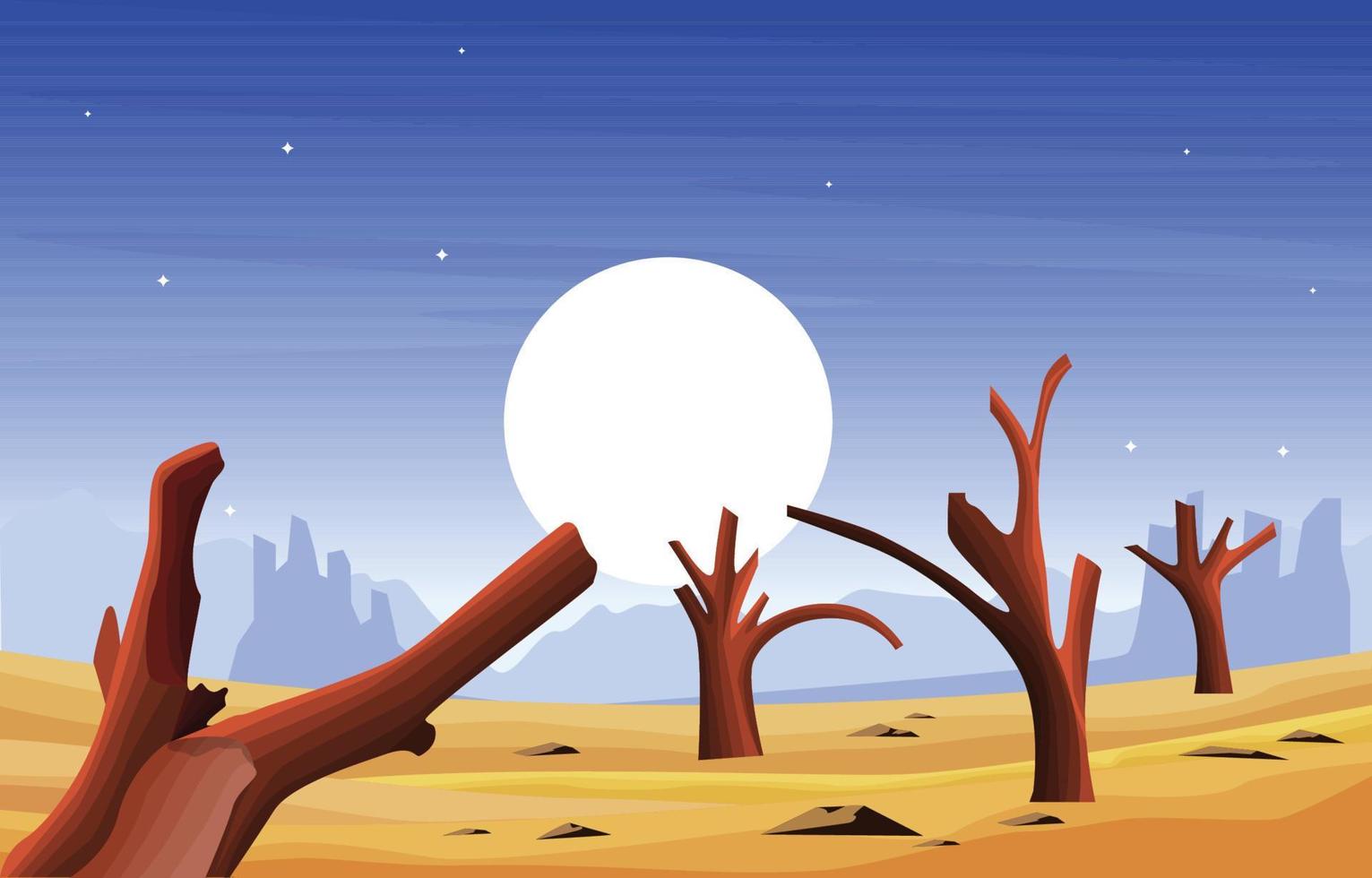 Horizon Sky Western American Dead Tree Vast Desert Landscape Illustration vector