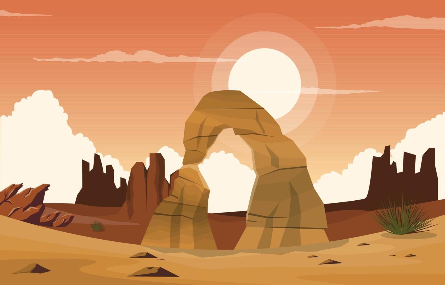 Beautiful Western American Rock Arch Vast Desert Landscape Illustration vector