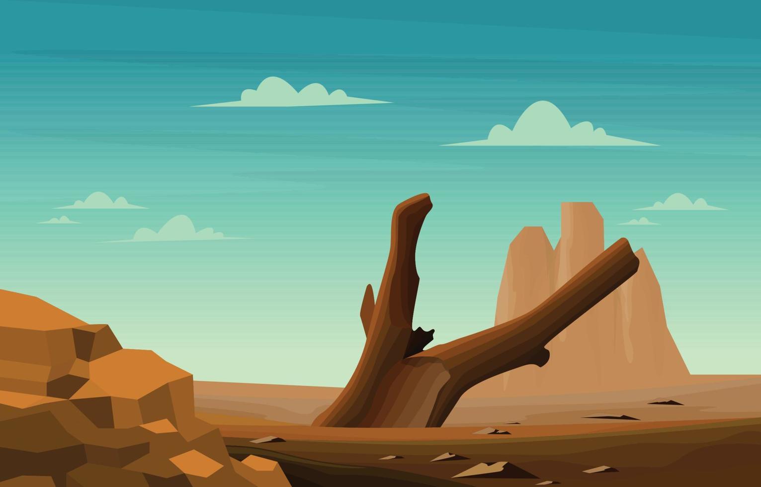 Horizon Sky Western American Dead Tree Vast Desert Landscape Illustration vector