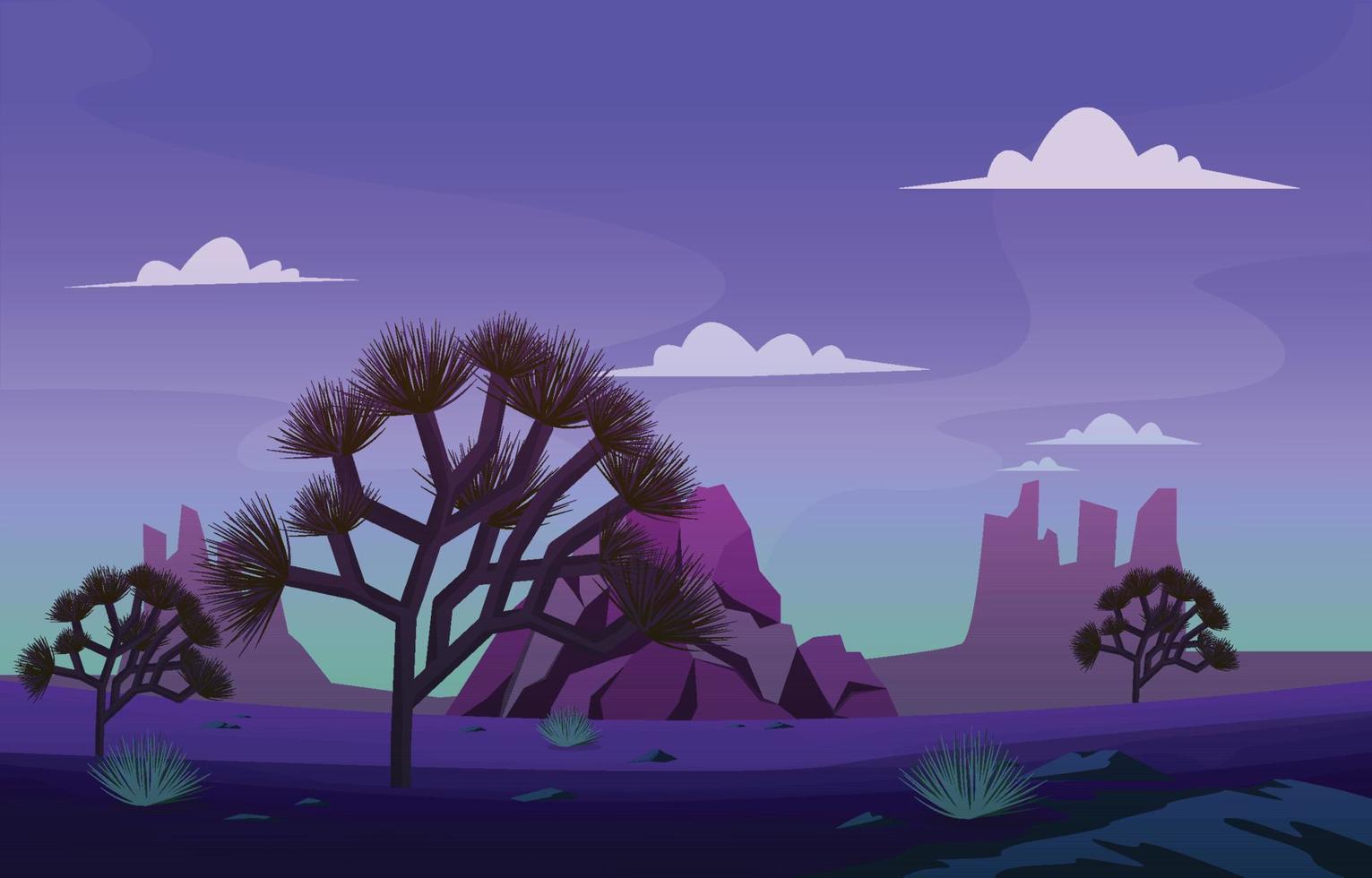 Night in Western American Yucca Tree Plant Vast Desert Landscape Illustration vector