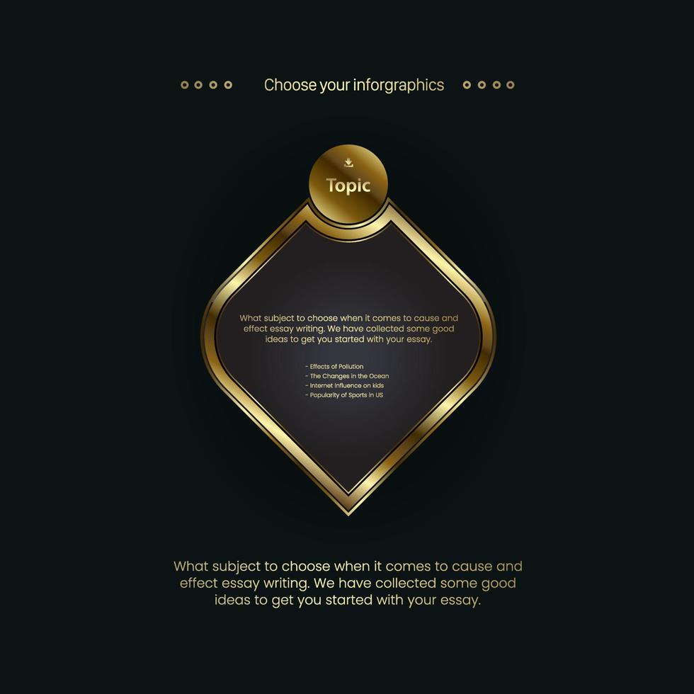 The premium Golden Business buttons charts template, with Timelines Chart Infographics design on dark background in vector style