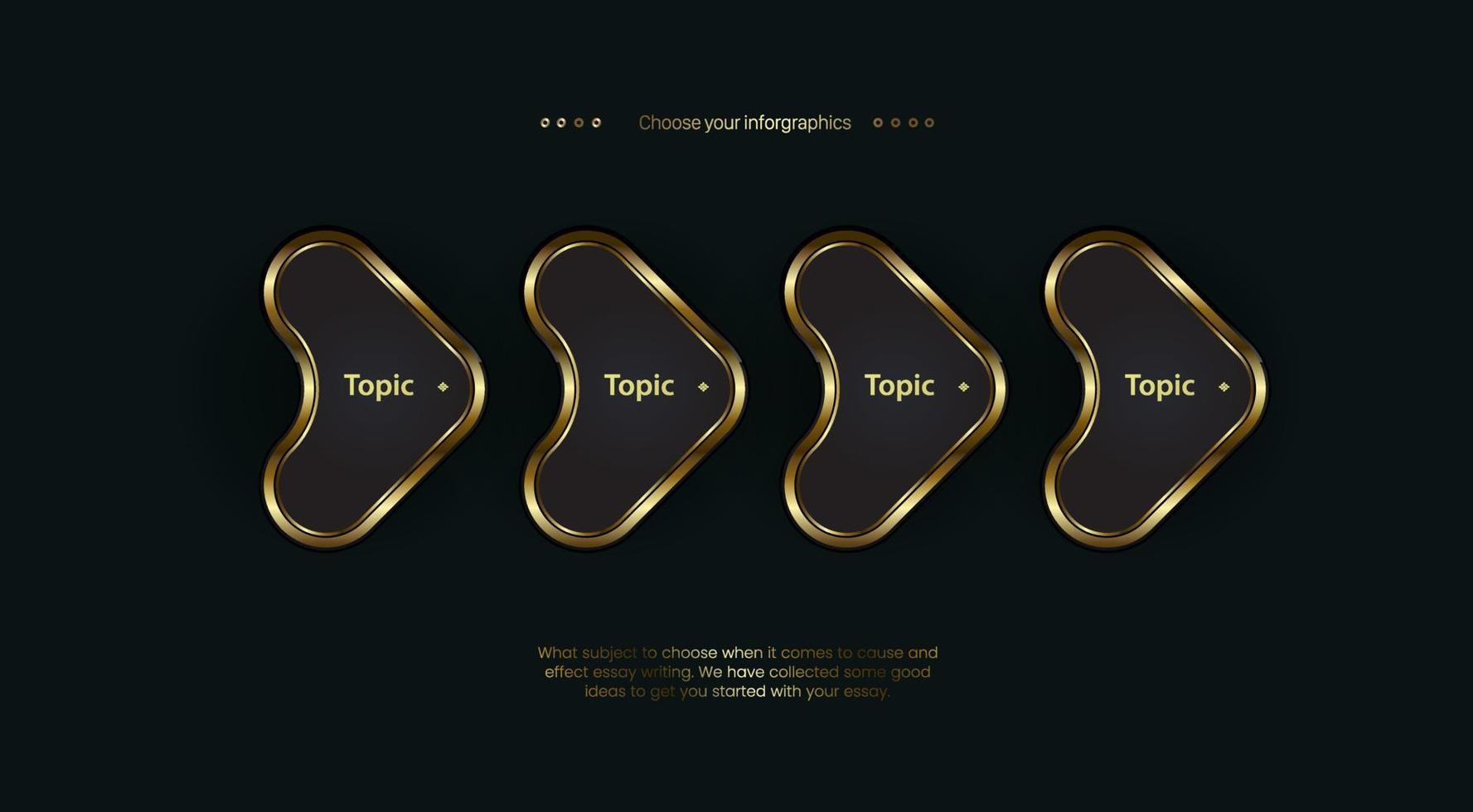 4 arrows golden shapes option design, objects, elements on dark background vector