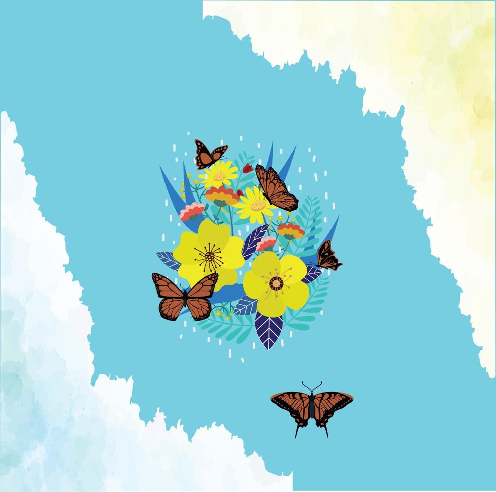 butterflies background colorful flowers icons decoration vector