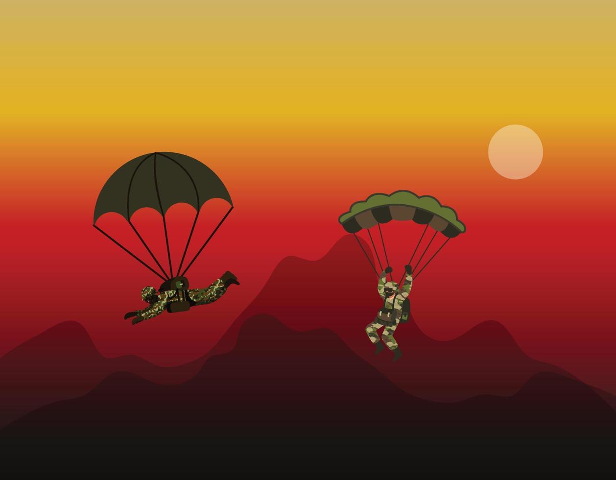 icono de soldado de tropa de paracaídas contorno de dibujos animados dinámico vector