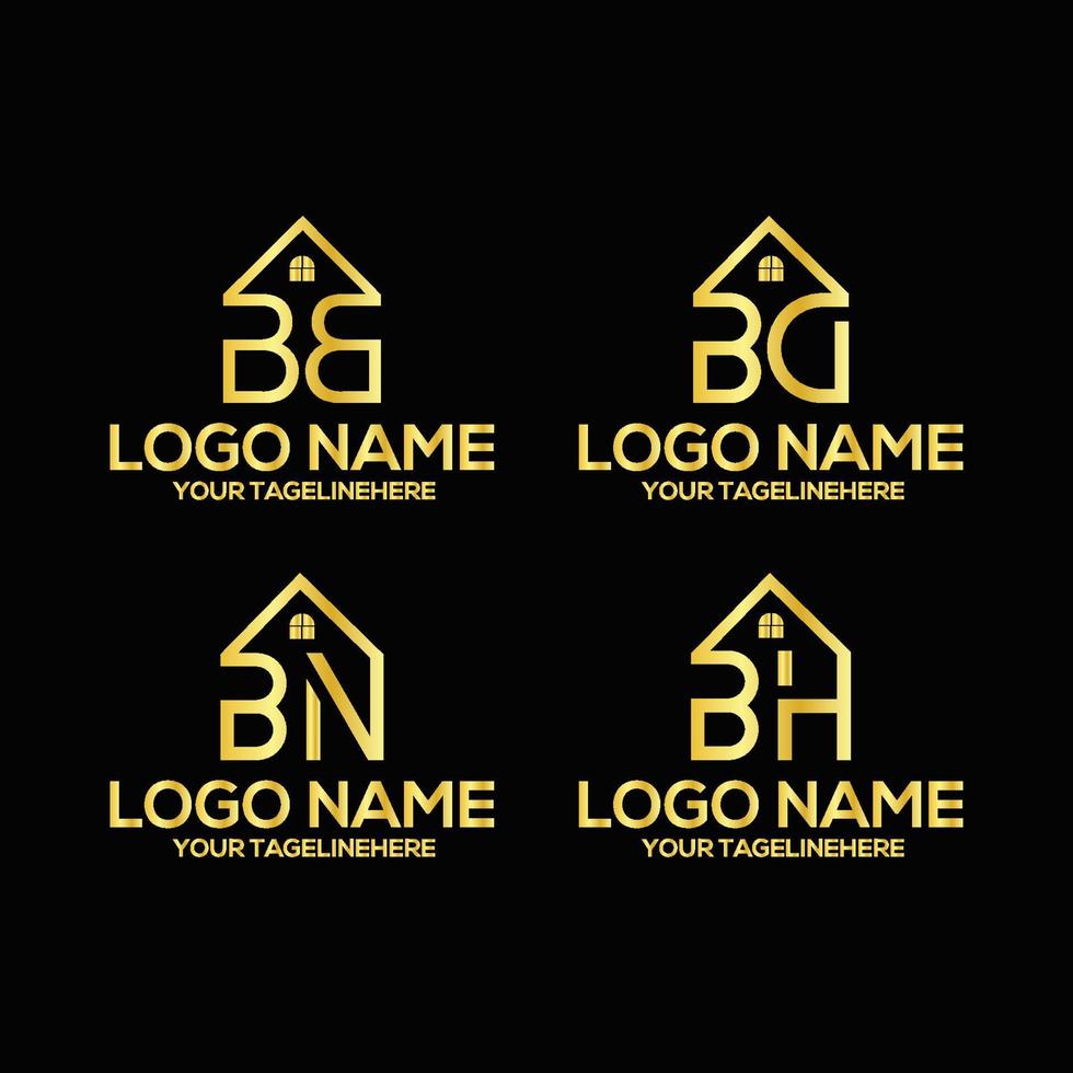 diseño de logotipo único de bb en vector para bienes raíces, hogar, propiedad, construcción, edificio. monograma elegante creativo. logotipo de casa de negocios icono premium. color de lujo y fondo negro.eps