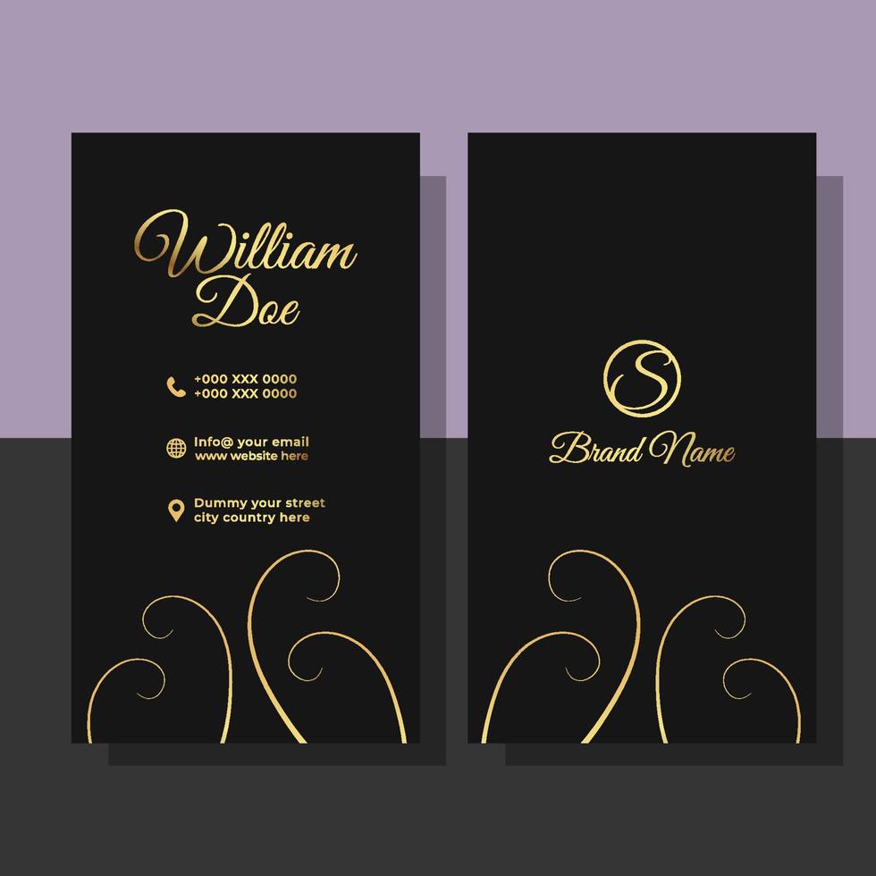 tarjeta de visita creativa vertical dorada negra con floral vector