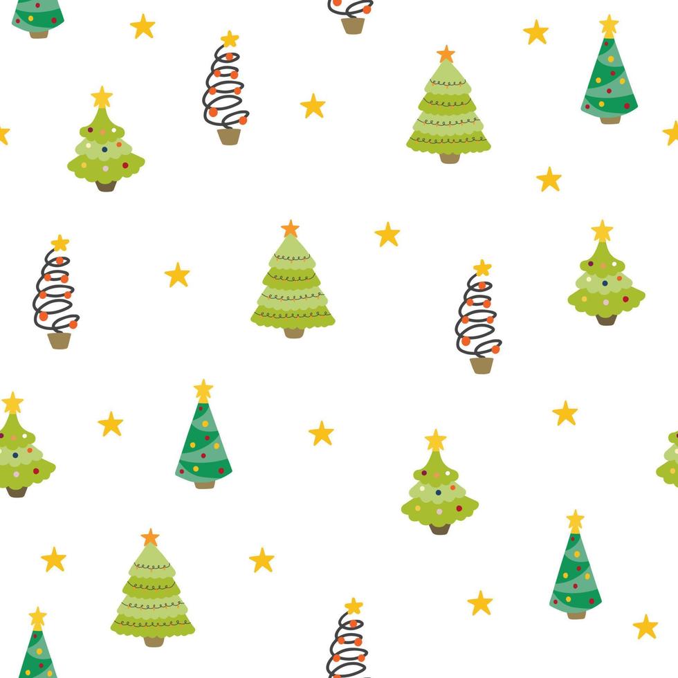 Christmas trees seamless pattern. Illustrations in simple hand-drawn doodle cartoon Scandinavian style. Vector background ideal for wallpaper, well suited for printing textiles, fabric, gift paper.