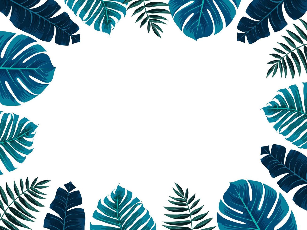 Tropical frame with banana leaves, monstera and palm leaves. Vector illustration. Perfect for postcards wedding invitations and posters.