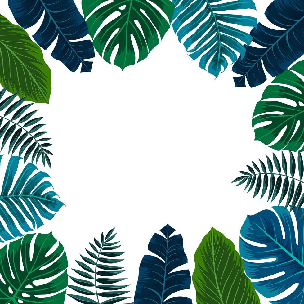 marco tropical con hojas de plátano, monstera y hojas de palma. ilustración vectorial perfecto para postales, invitaciones de boda y carteles. vector