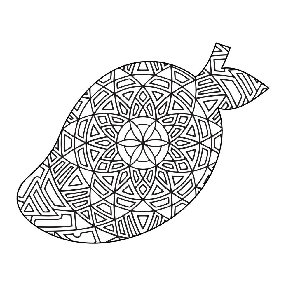 Mandala Mango Coloring Page For Kids vector
