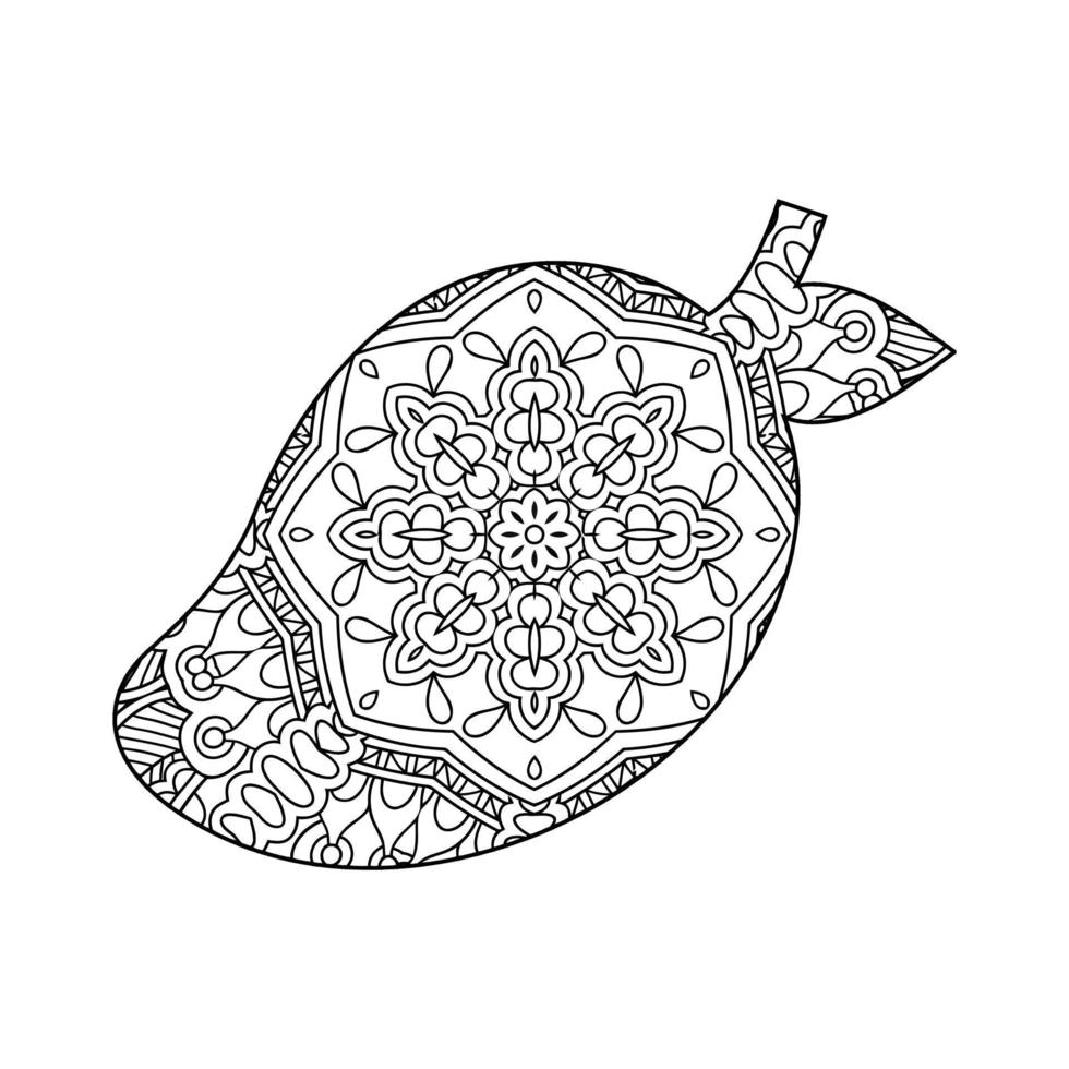 Mandala Mango Coloring Page For Kids vector