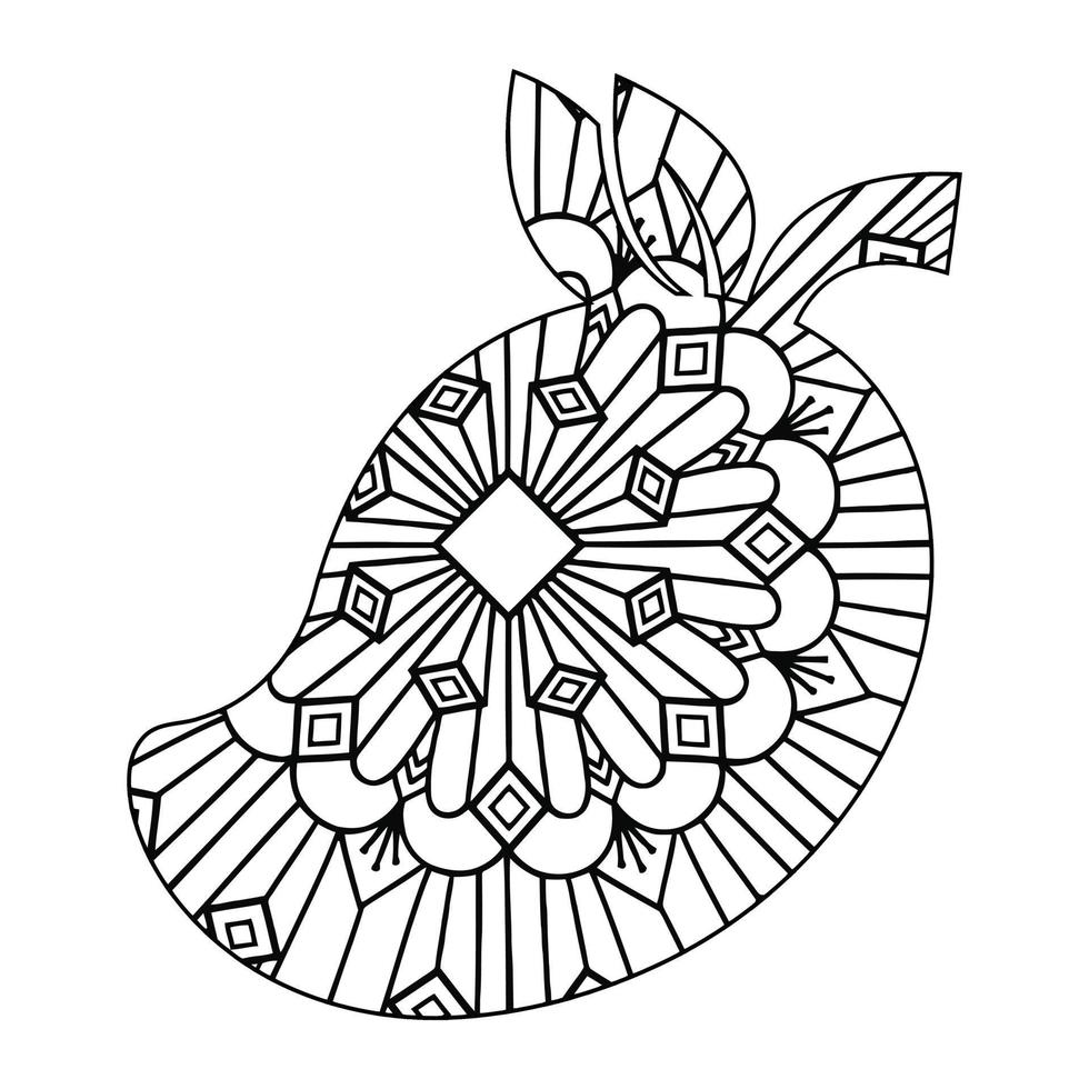 Mandala Mango Coloring Page For Kids vector