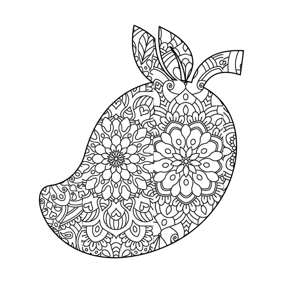 Mandala Mango Coloring Page For Kids vector