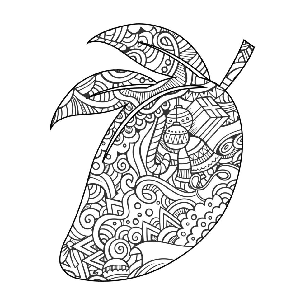 Mandala Mango Coloring Page For Kids vector