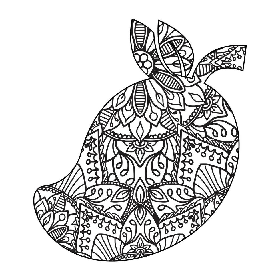 Mandala Mango Coloring Page For Kids vector