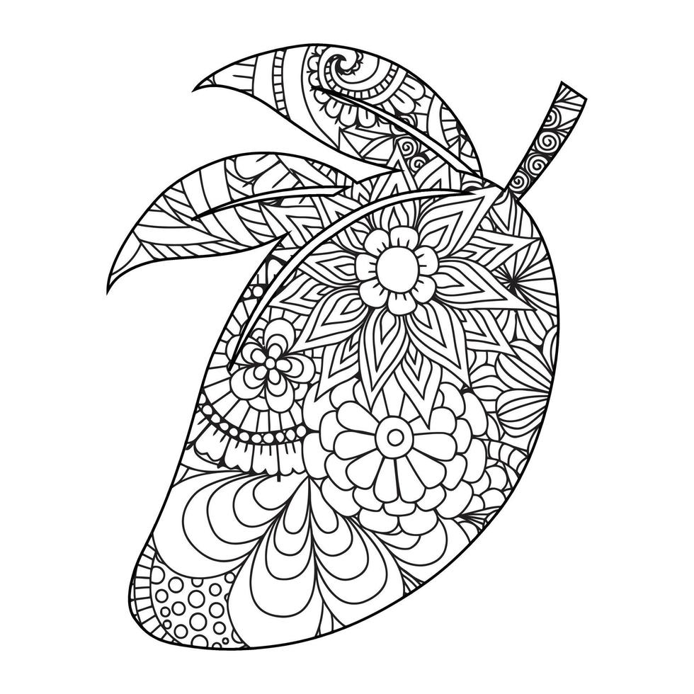 Mandala Mango Coloring Page For Kids vector