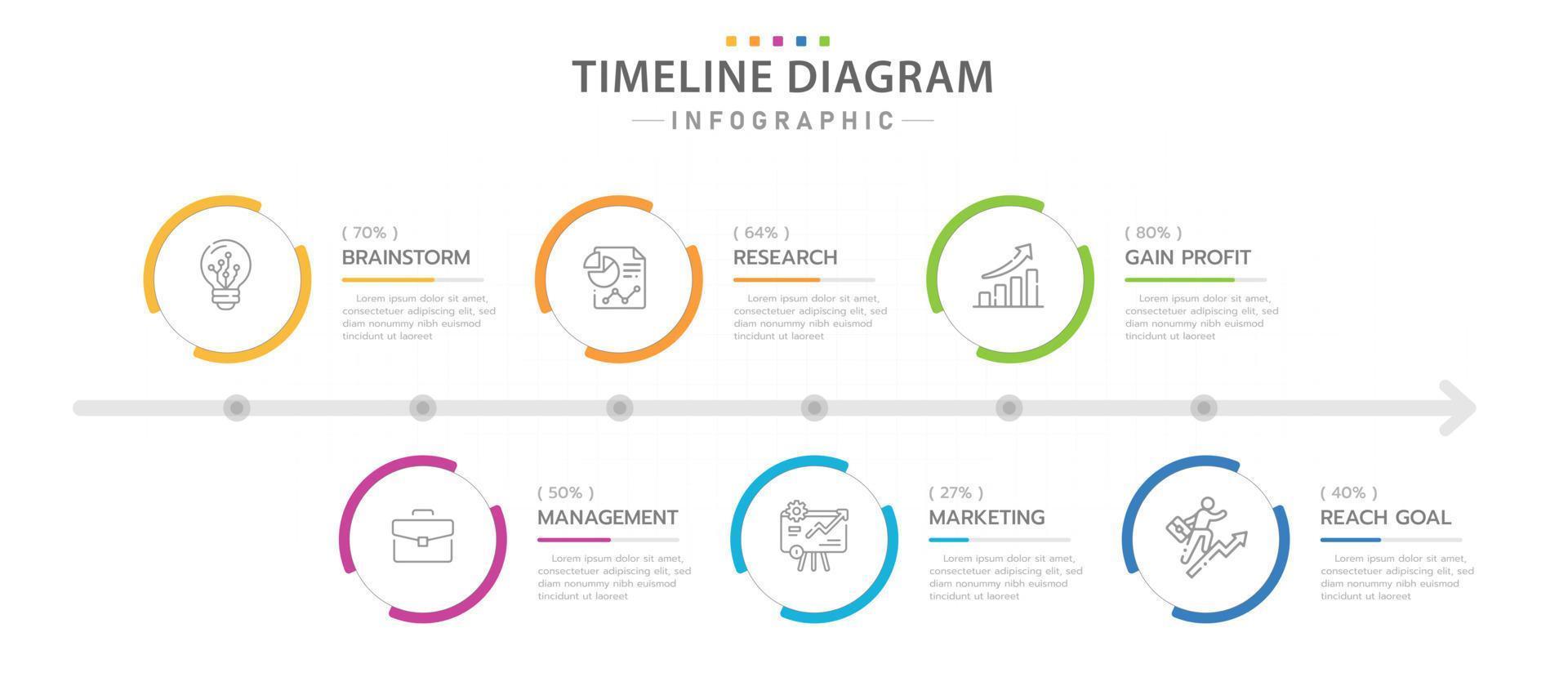Infographic template for business. 6 Steps Modern Timeline diagram with circles, presentation vector infographic.