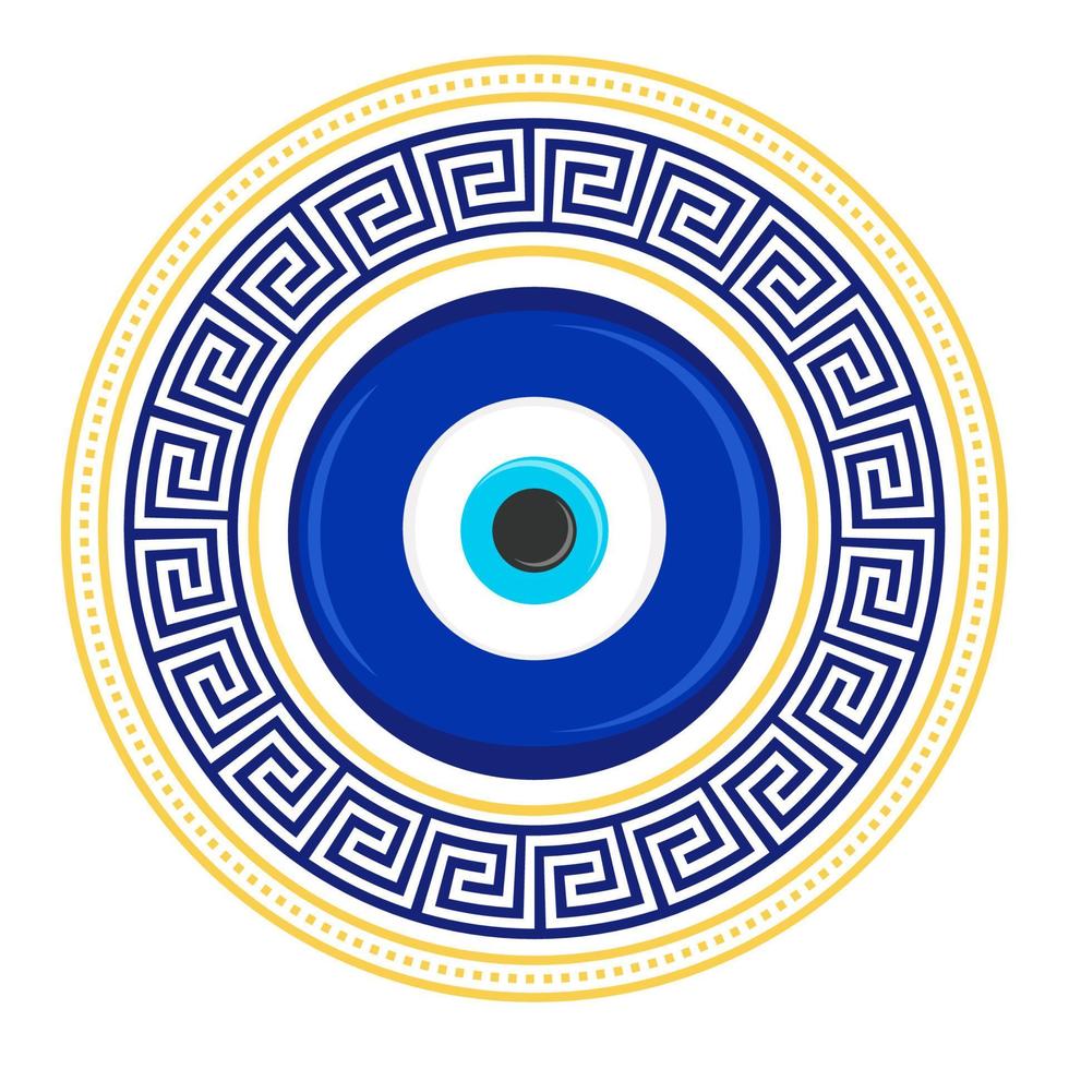 amuleto del mal de ojo. talismán oriental azul. símbolo turco y griego de protección. Ilustración de vector de nazar de vidrio