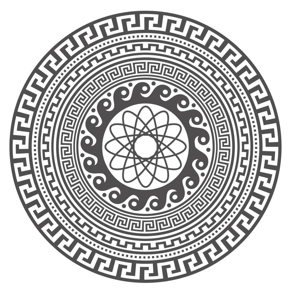 Circle greek mandala design. Round meander borders. Decoration elements patterns. Vector illustration isolated on white background.