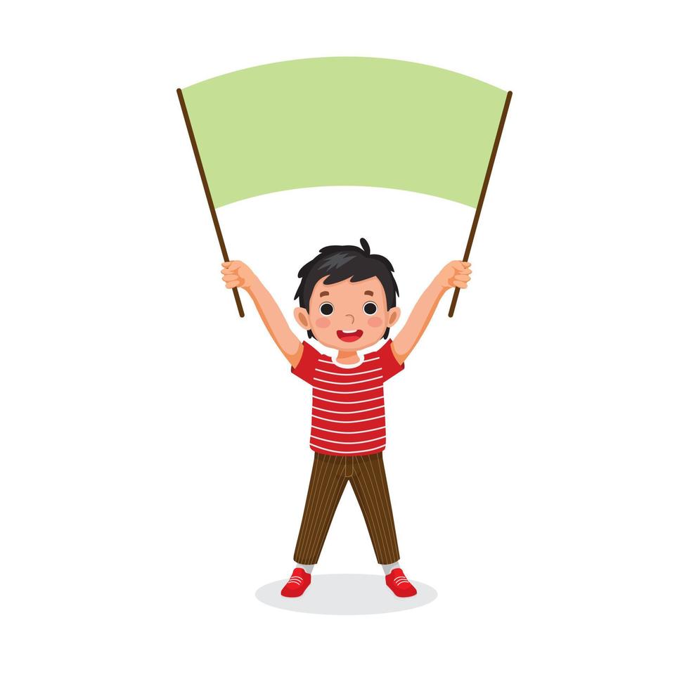 Cute little boy holding banner with empty space templates for text, banners and ads vector