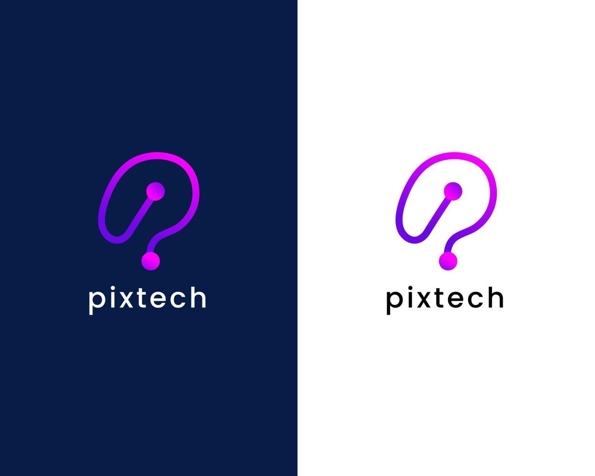 letter p with tech logo design template vector