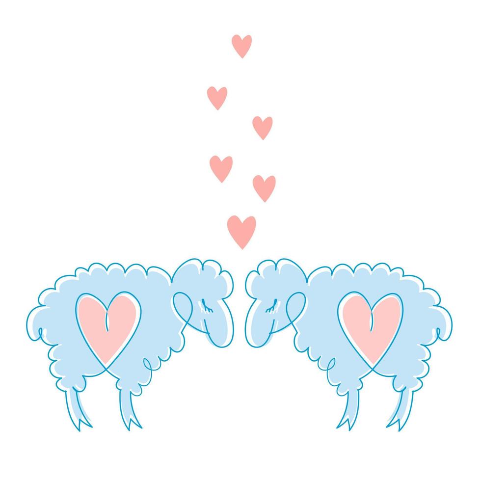 Two funny sheep in love on white for postcards, logos and web design. vector