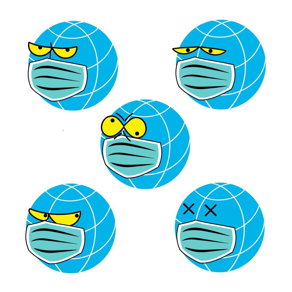 planeta tierra en una máscara médica que protege contra el coronavirus ilustración vectorial de dibujos animados vector