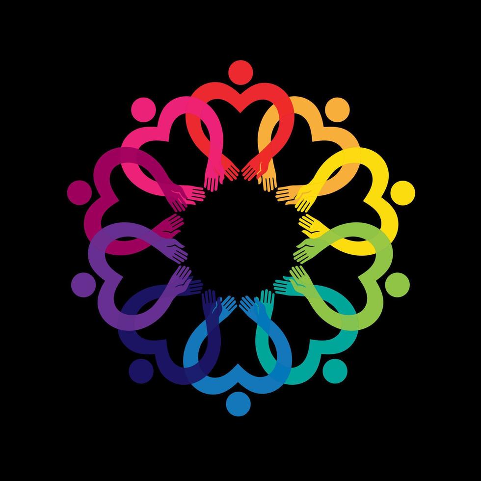 Round frame with rainbow hands. World Population Day vector