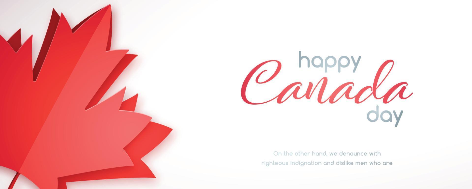 Happy Canada Day horizontal banner with red maple leaf vector