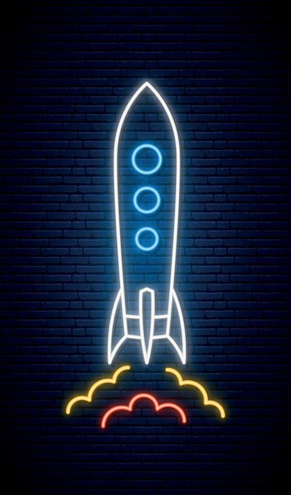 Neon Rocket sign. vector