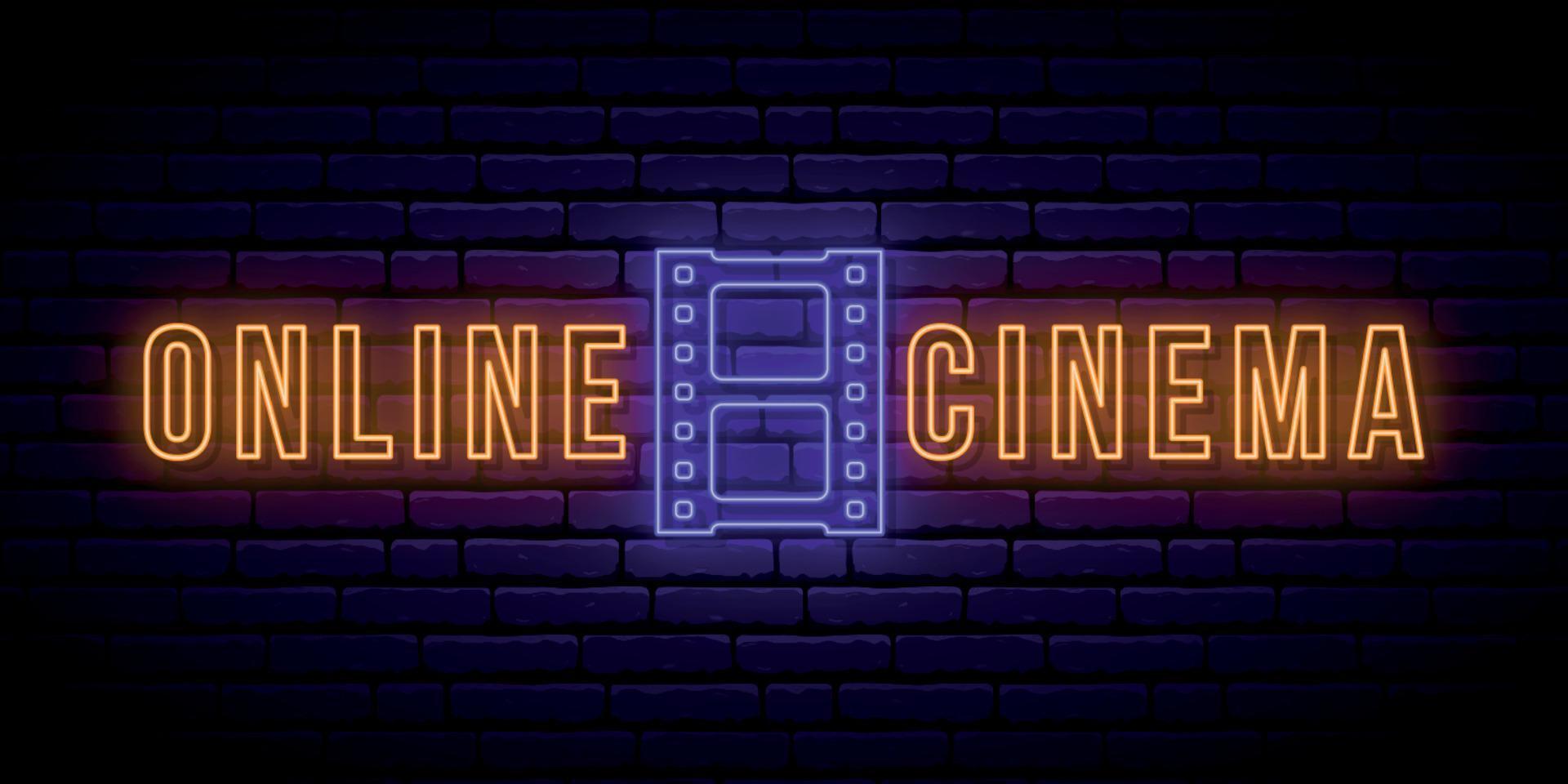 Online cinema neon signboard. vector