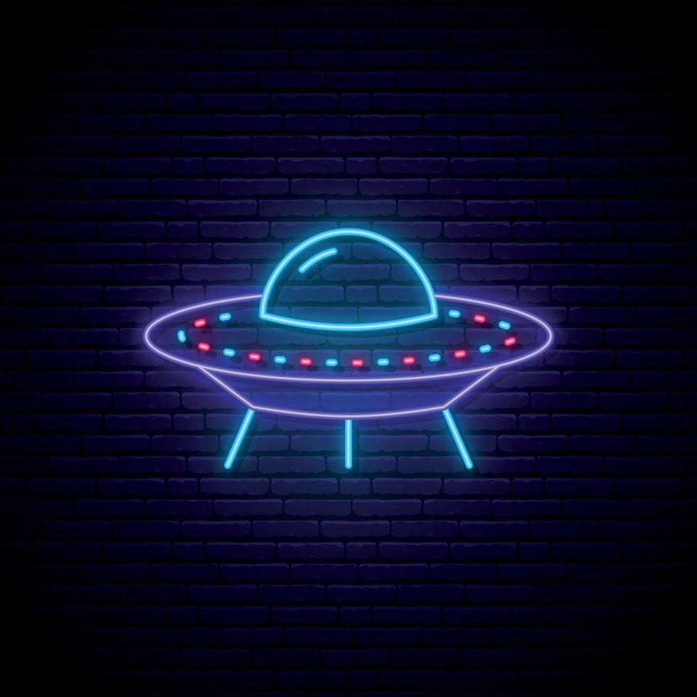 Neon UFO sign. vector