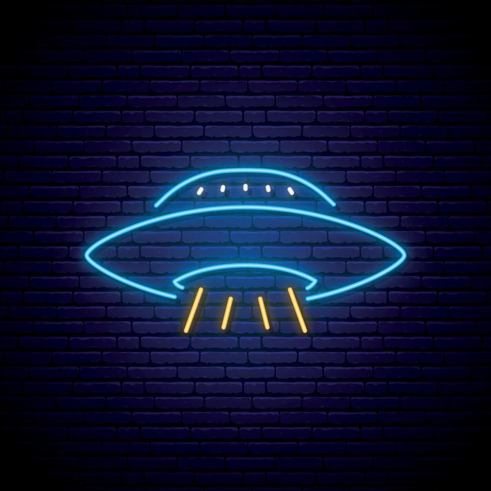 Neon UFO signboard. vector