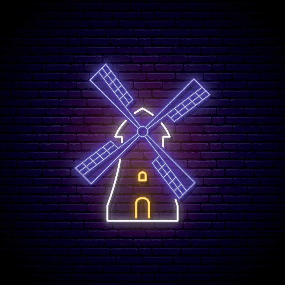 Neon windmill signboard. vector