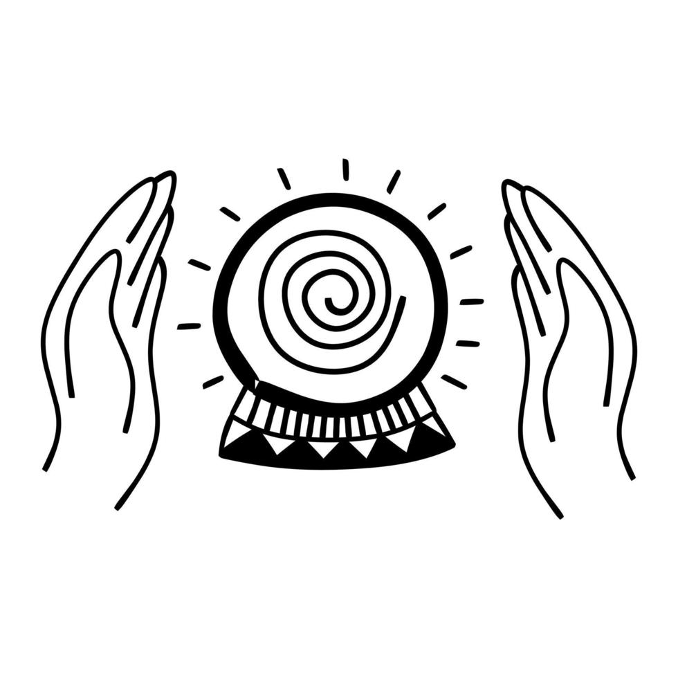 Doodle magic crystal ball in hands vector