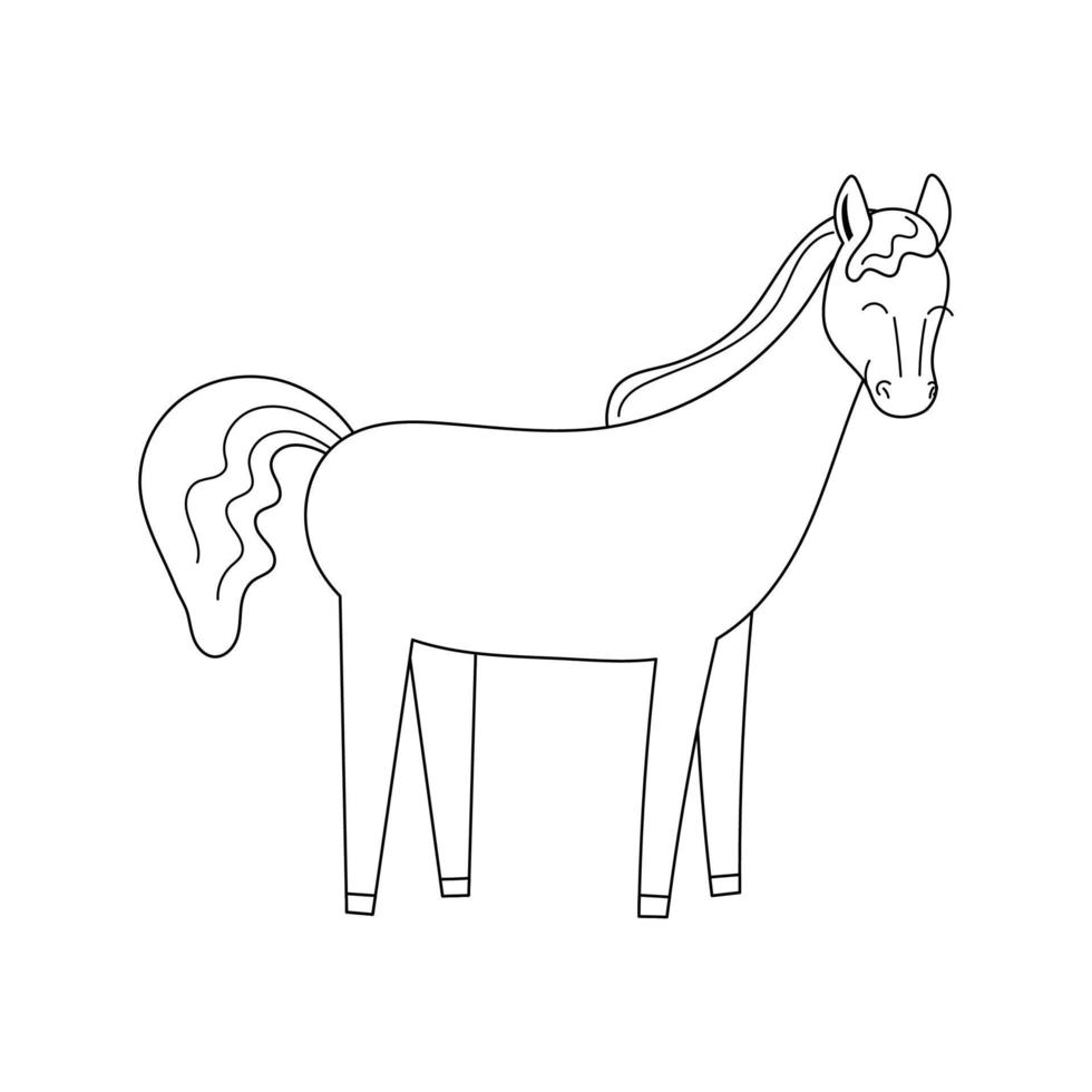 Cute contour doodle horse. Horseback riding. Illustration for childrens coloring book. Vector isolated on white background