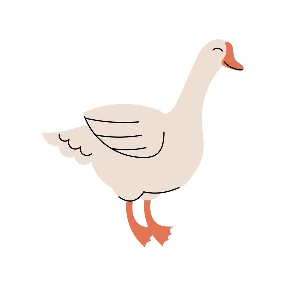 Cute goose . Cartoon farm animals. Simple vector flat