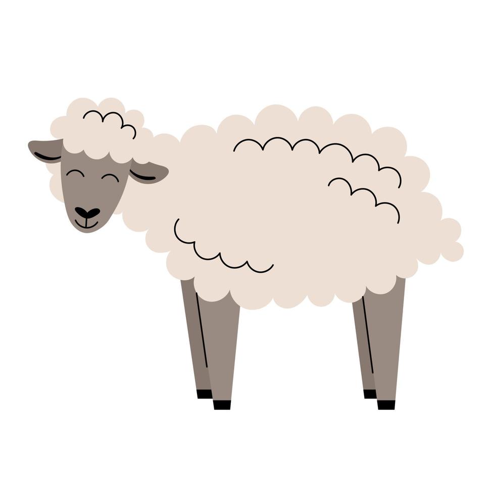 linda oveja. animales de granja de dibujos animados. simple vector plano