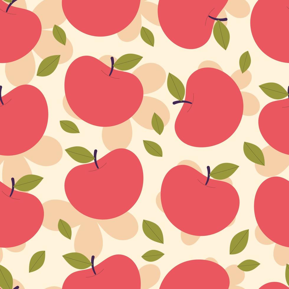 Vector seamless pattern with cute red apples. Vegetarian options, vitamins, fruits, fruit juice. Hand drawn flat illustration