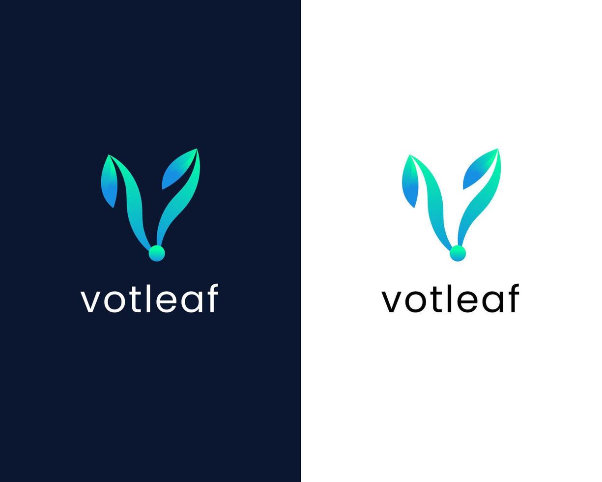 letter v with leaf logo design template vector
