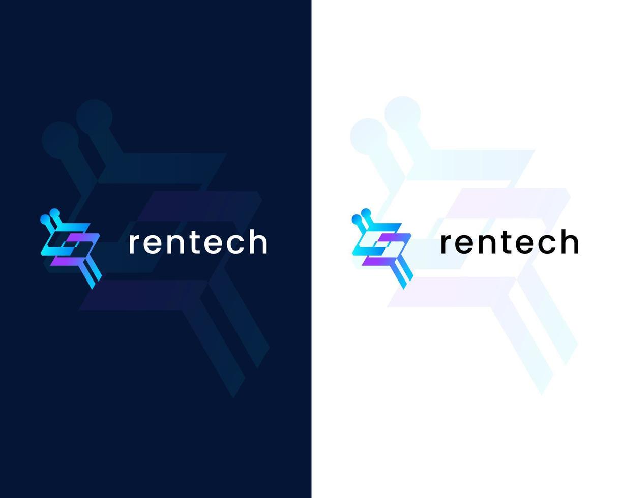 letter r with tech logo design template vector