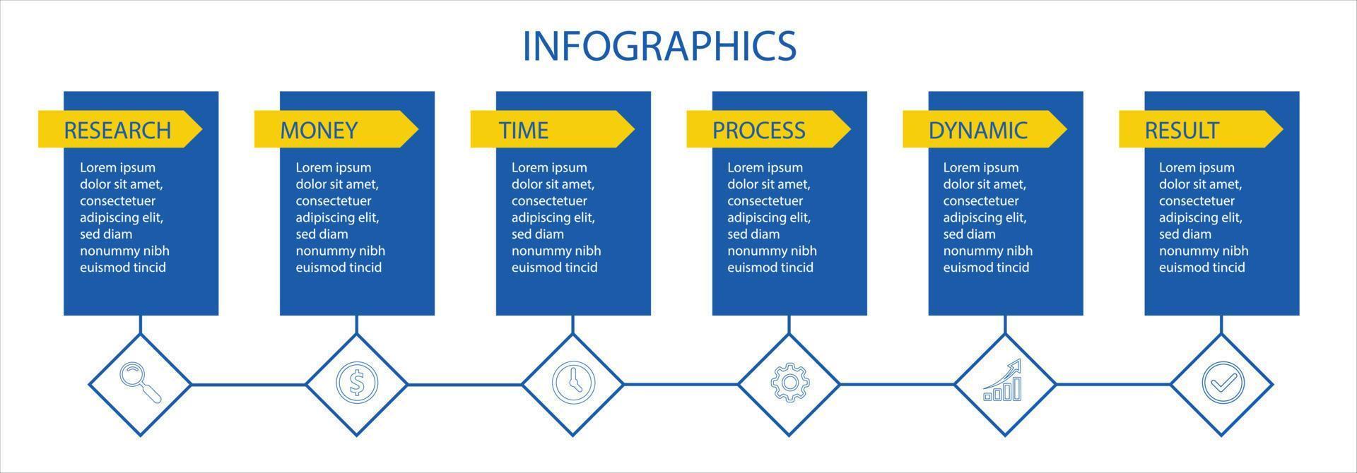 Vector Infographic design with icons. 6 options or 6 steps. process diagram, flow chart, info graph, Infographics for business concept, presentations banner, workflow layout.