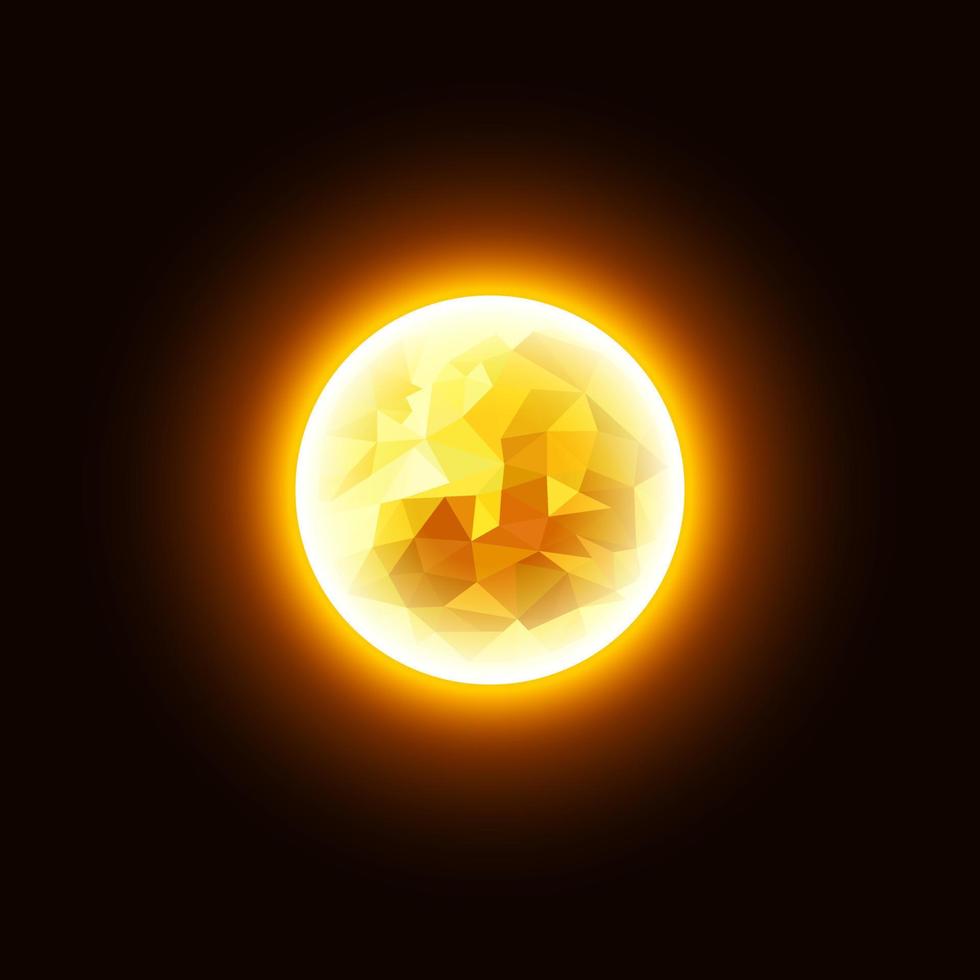 Glowing Low Poly sun on a dark background. Vector Illustration