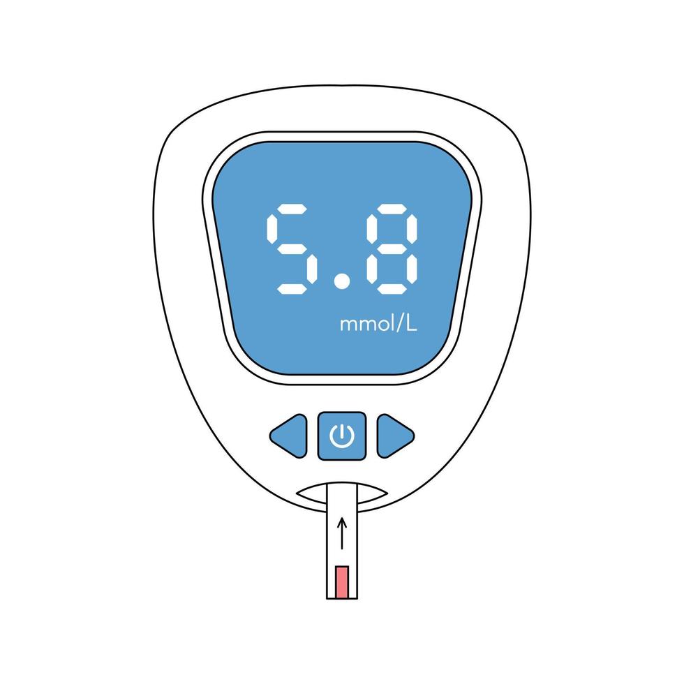 Portable glucometer with normal values. Blood glucose test. vector