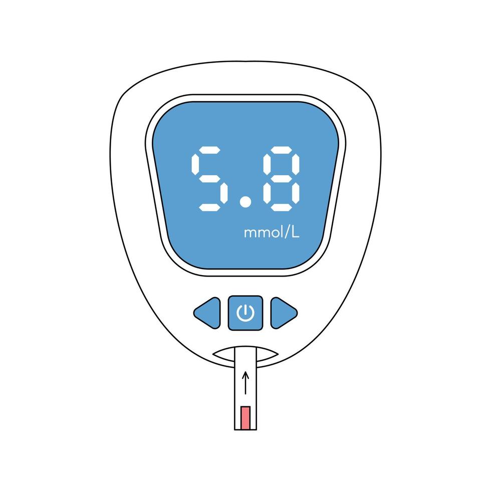 glucómetro portátil con valores normales. prueba de glucosa en sangre. vector