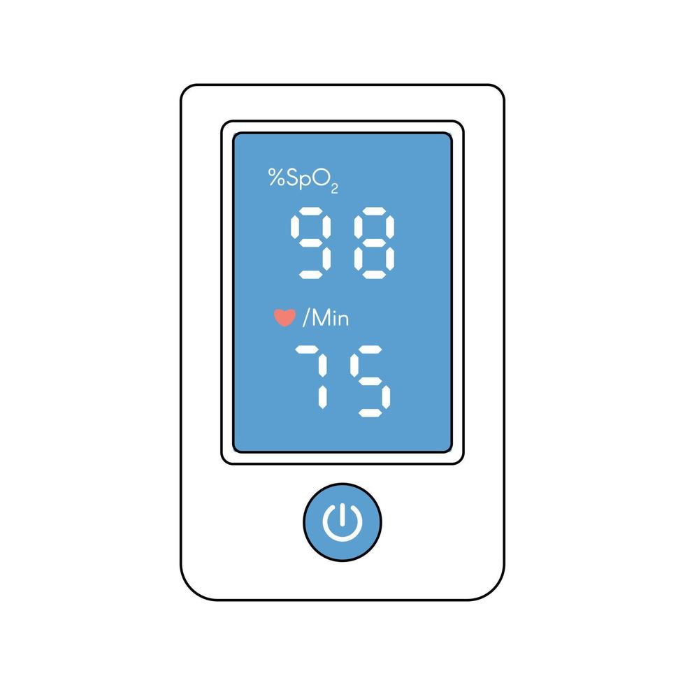 Pulse Oximeter with normal value. Digital device to measure oxygen saturation. vector